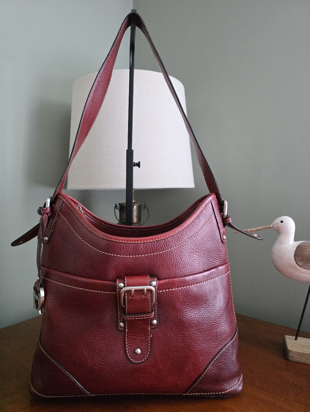Etienne Aigner Pebbled Leather Oxblood Burgundy Hobo Shoulder Bag